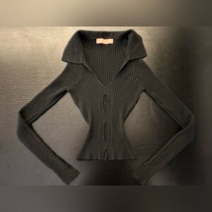 Chic Black Ribbed Cowl Neck Sweater